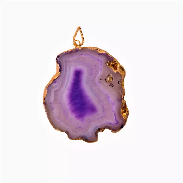 Onyx Slice Pendant With Gold Plated Lining: Good Luck Healing Charm (11346)