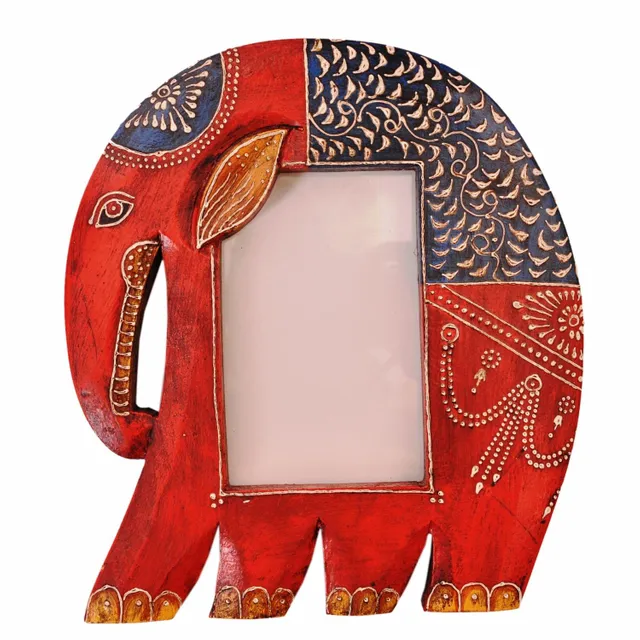 Wooden Photoframe: Handpainted Elephant Shape Picture Frame (11365)