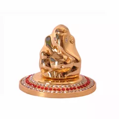 Purpldip Rakhi Gift Set: Golden Ganesha Statue With Glittering Gems, 2 Designer Rakhi, Roli Chawal In Red Paan Packing (rakhi66)