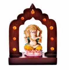 Ganesha Statue Under Temple Arch: Unique Idol for Table Top, Home Temple, or Car Dashboard (11374)
