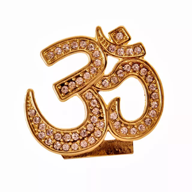 Om (Aum) Statue: Hindu Religious Symbol Showpiece for Home Temple, Office Table or Car Dashboard, Golden (10292A)