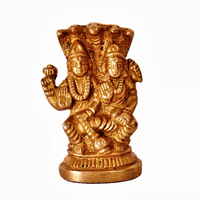 Mini Idol Vishnu-Lakshmi (Laxminarayana): Solid Brass Metal Statue for Home Temple (11387)