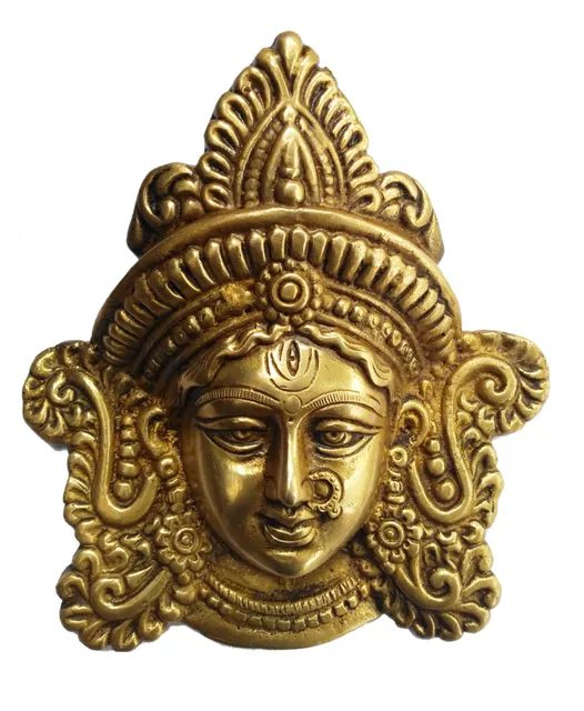 Brass Statue Goddess Durga: Wall Hanging Face Mask (11433)