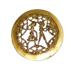 Brass Wall Hanging Plaque 'Working Couple': Dokra Craft Tribal Artform Circle Plate Statue (11437)