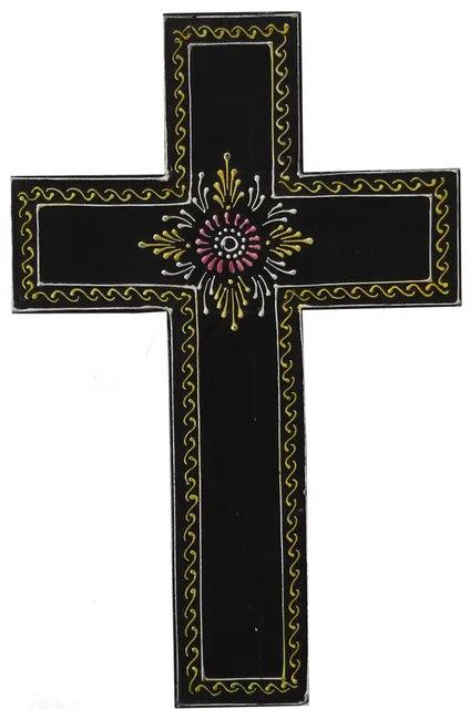 Wooden Wall Cross 'Eternity': Handpainted Mangowood Plaque, Black (11446B)