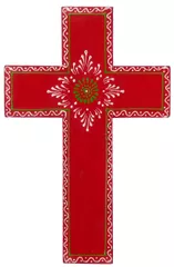 Wooden Wall Cross 'Holy Spirit': Handpainted Mangowood Plaque, Red (11446C)