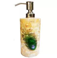 Mother Of Pearl Liquid Soap Dispenser: Peacock Design Premium Bathroom Kitchen Accessory (11473)