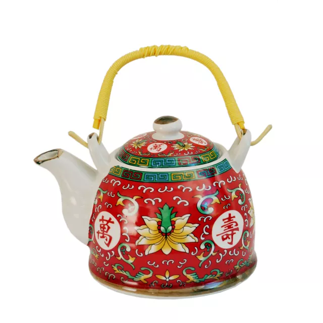 Ceramic Fire Kettle 'Sacred Flower': 850ml Tea Pot with Steel Strainer (11471)