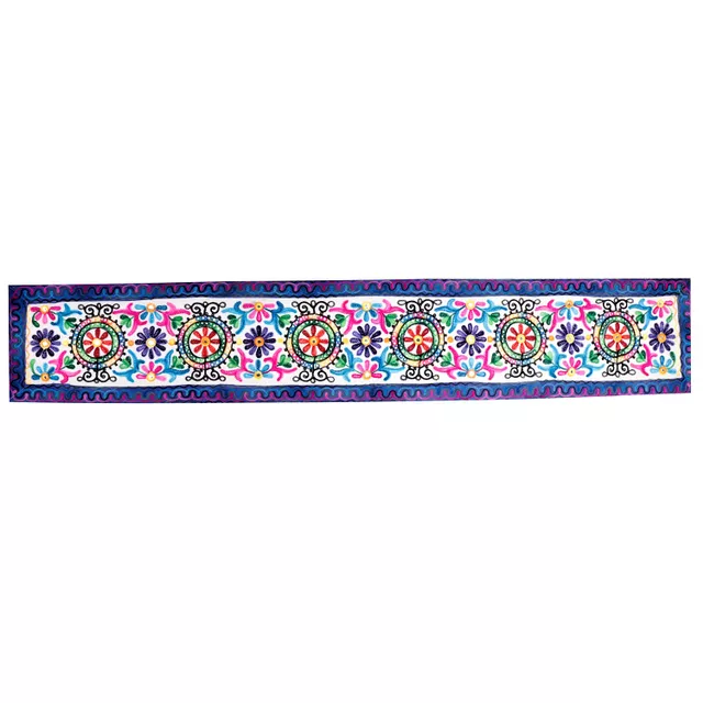 Cotton Tapestry 'Floral Delight': Vintage Embroidery Table Runner or Wall Hanging (11487)