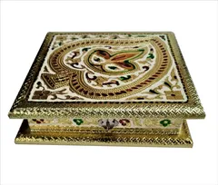 Wooden Meenakari Box 'Divine Glow': Ideal for 500 gms Nuts, Sweets, Chocolates or Mints (11495)