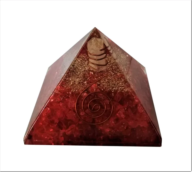 Red Jasper Orgone Pyramid with Crystal Quartz Energy Rod: Good Luck Healing Charm, Divine Spiritual Crystal Stone  (11510)