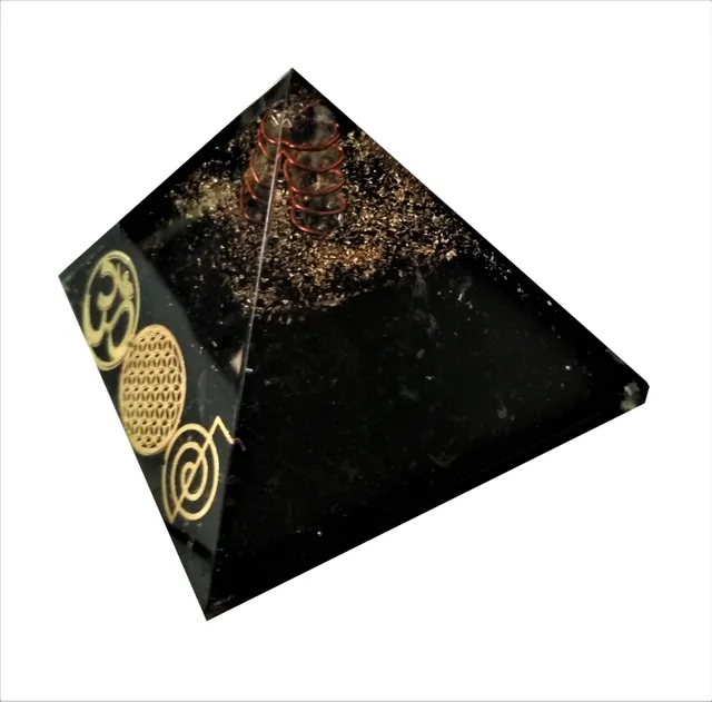 Black Tourmaline Orgone Pyramid with Reiki Symbols and Crystal Quartz Energy Rod: Good Luck Healing Charm, Divine Spiritual Crystal Stone (11512)