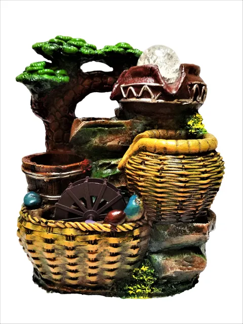Indoor Water Fountain 'Rainforest' with Rolling Crystal Ball & Water Mill: Compact & Light-Weight (11517)