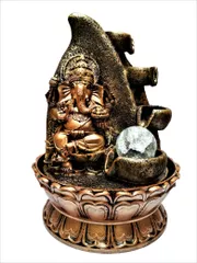 Ganesha Fountain with Rolling Crystal Ball & Diya Waterfall: Use For Home Decor or Gifts (10519)