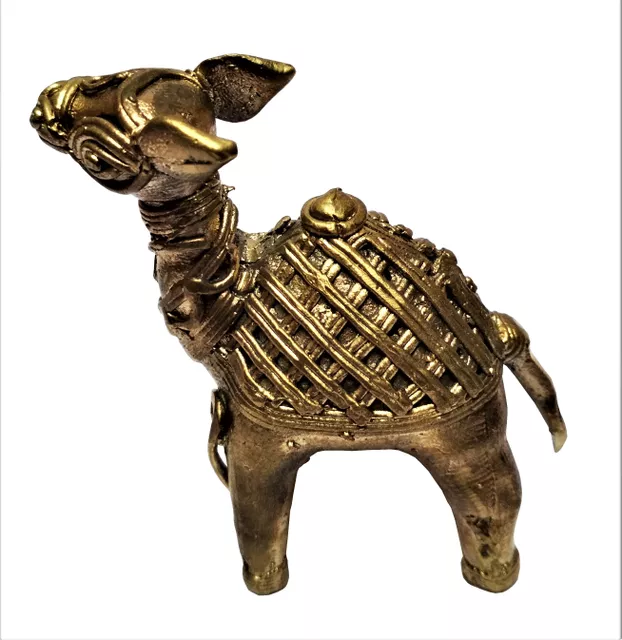 Brass Dhokra Art Camel Statue; Vintage Gift Showpiece (11536)