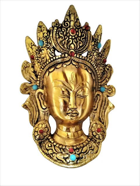 Metal Face Mask Goddess Tara: Buddhist Goddess Wall Plaque (11548)
