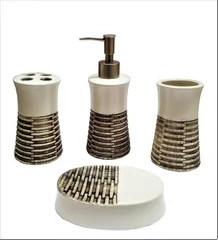 Ceramic Bathroom 4-piece Set 'Royal Collection': Soap Dish, Liquid Dispenser, Glass, Toothbrush Holder (11563A)