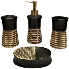 Ceramic Bathroom 4-piece Set 'Royal Collection': Soap Dish, Liquid Dispenser, Glass, Toothbrush Holder (11563B)