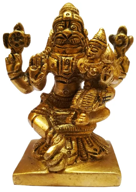 Brass Idol Narasimha Lakshmi: Vishnu Laxmi Statue for Home Temple (11581)