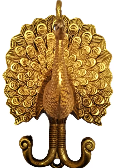 Brass Wall Hook Hanger 'Proud Peacock': Vintage Design Wall decor Gift  (11592)