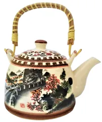 Ceramic Kettle 'Great Wall': 500 ml Tea Coffee Pot, Steel Strainer Included (11620)