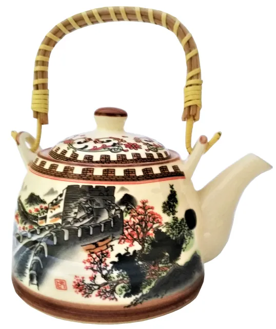 Ceramic Kettle 'Great Wall': 850 ml Tea Coffee Pot, Steel Strainer Included (11620)