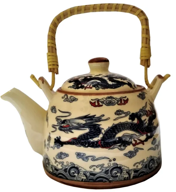 Ceramic Kettle 'Holy Dragon': 500 ml Tea Coffee Pot, Steel Strainer Included (11623)