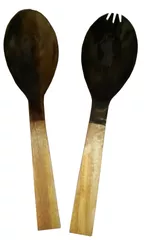 Wood-Acrylic Salad Spoon & Fork Set: Handmade Serving Tableware in Vintage Design (11628)