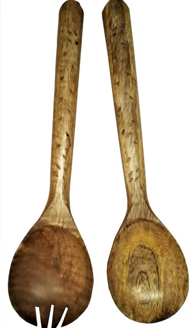 Wooden Serving Spoon & Fork Set 'Bird Walk': Handmade Vintage Tableware or Kitchen Decorative Accent (11631)