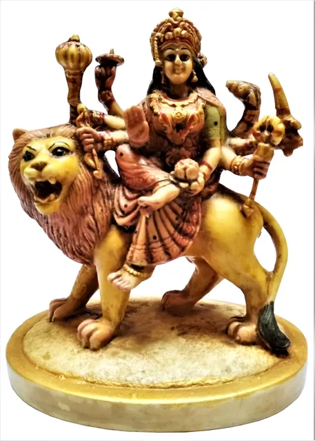 Resin Idol Goddess Sherawali Durga: Stone Finish Statue for Home Temple (11640)