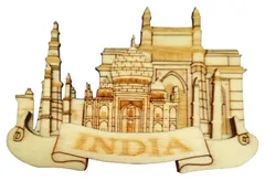 Wooden Fridge Magnet: Indian Heritage (Taj Mahal,  Gateway Of India, & Qutub Minar) (11667)