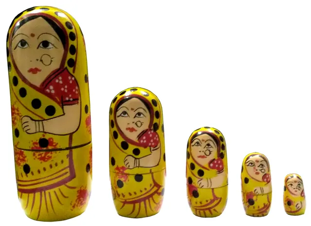 Wooden Nesting Dolls (Indian Folk Woman): Hand Painted Russian Matryoshka Stacking Dolls Set of 5 (11702)