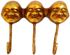 Brass Wall Hook 'Three Laughing Buddhas': Vintage Design Coat Clothes Hanger (11736)