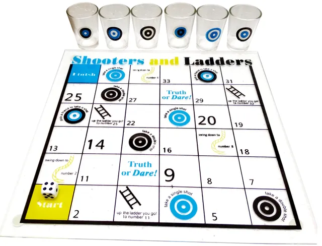 Party Drinks Game Set 'Shooters & Ladders': 1 Playing Board, 6 Shot Glasses and 1 Dice (11721)