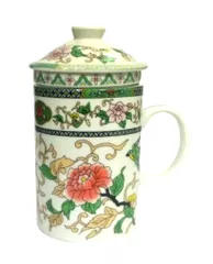 Porcelain Oriental Green Tea Mug with Infuser and Lid (11723)