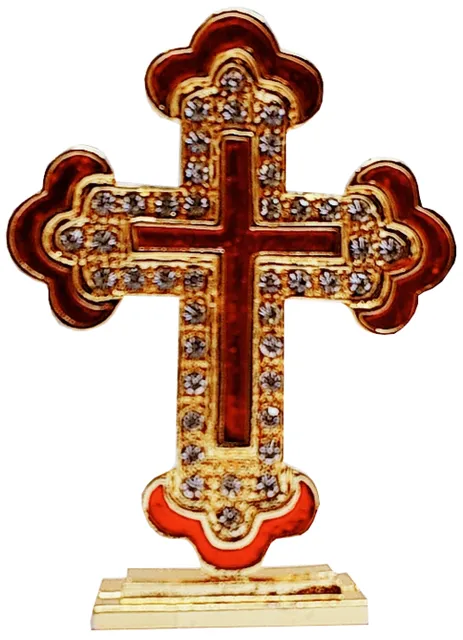 Metal Cross with Glittering Gemstones: For Home, Altar or Car (11742)