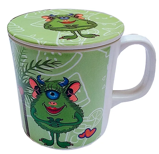 Children's Mug With Lid Cover: For Kids In High Quality Plastic Monsters' party (10723i)