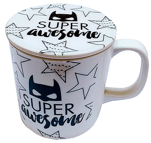 Plastic Mug with Lid Cover 'Awesome Superhero': Cartoon Design Cup for Children (10723g)