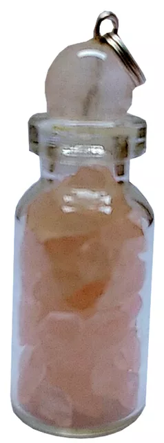 Rose Quartz Bottle Pendant: Reiki Energized Natural Crystals, Good Luck Healing Charm (11764)