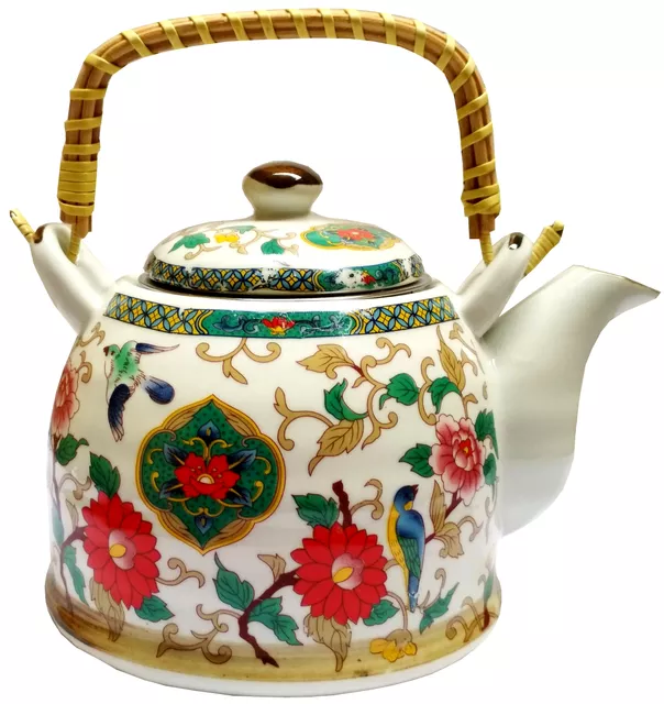 Ceramic Fire Kettle 'Nature Garden': 850 ml Tea Pot with Steel Strainer (11782)