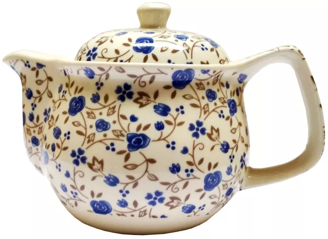 Painted Ceramic Kettle 'Flower Trails': Small 350 ml Tea Coffee Pot, Steel Strainer Included (11785)