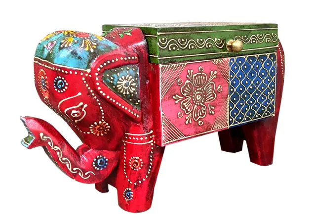 Wooden Trinket Box 'Merry Elephant': Unique Handpainted Box with Lids (11286A)