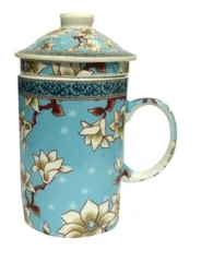 Porcelain Oriental Green Tea Mug, Infuser & Lid 'Tree Talks' (11723B)