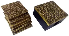 Wooden Coasters (Set of 5): Brass Sheet Covered Mango-wood Barware (11788)
