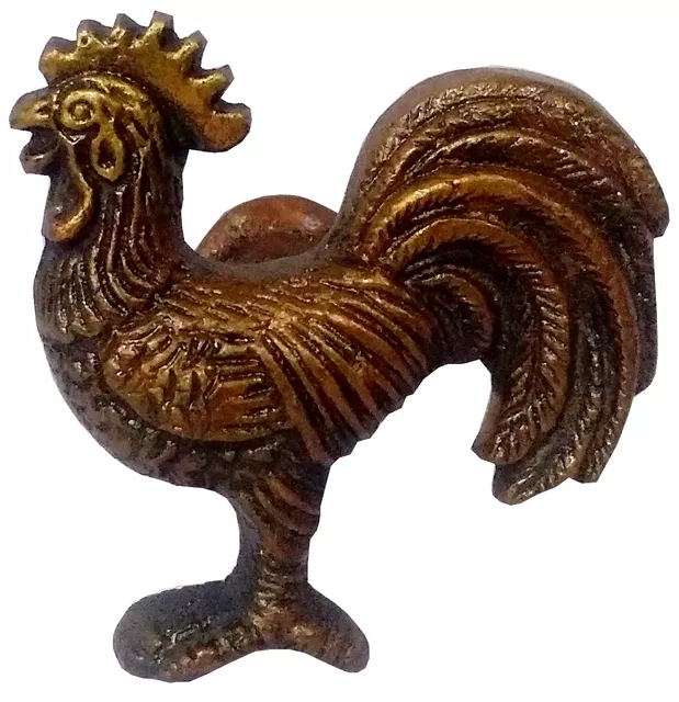 Brass Knob 'Morning Alarm': Rooster Cock Design Small Pull Handle in Antique Finish(11794)