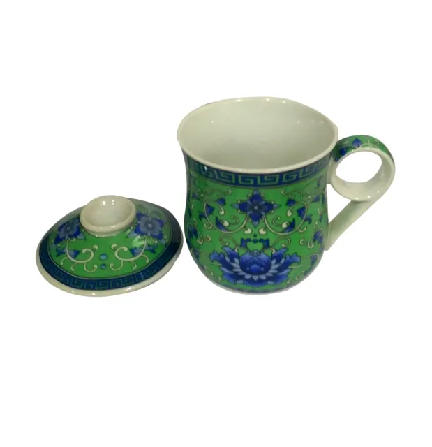 Porcelain Oriental Tea Cup, Infuser & Lid 'Forest Bloom' (11799)