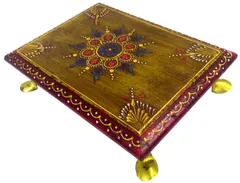 Wooden Chowki: Hand-painted Platform for God Idols in Home Temple (11812)
