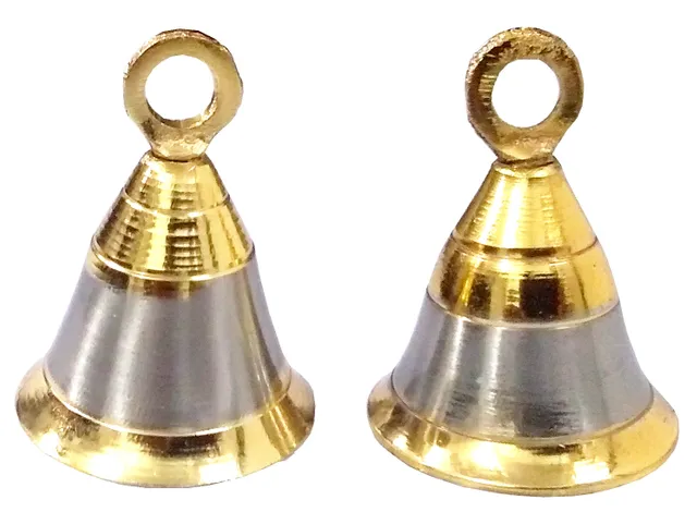 Brass Hanging Bells (Set of 2): Small Bells in Copper-Silver Finish with Tingling Sound (11847)