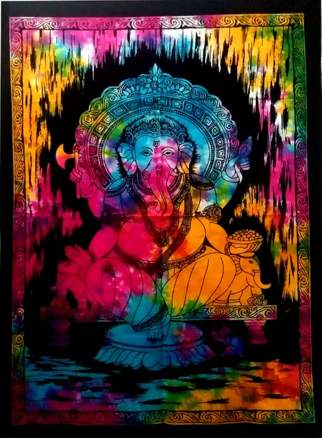 Cotton Wall Poster 'Ganesha, For Everlasting Blessings': Bohemian Wall Hanging Tapestry (20033)