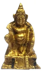 Rare Miniature Brass Idol Kubera (Hindu God Of Wealth & Prosperity): Kuber Vaisravana Sarvanubhuti Collectible Gold Finish Statue (11909)